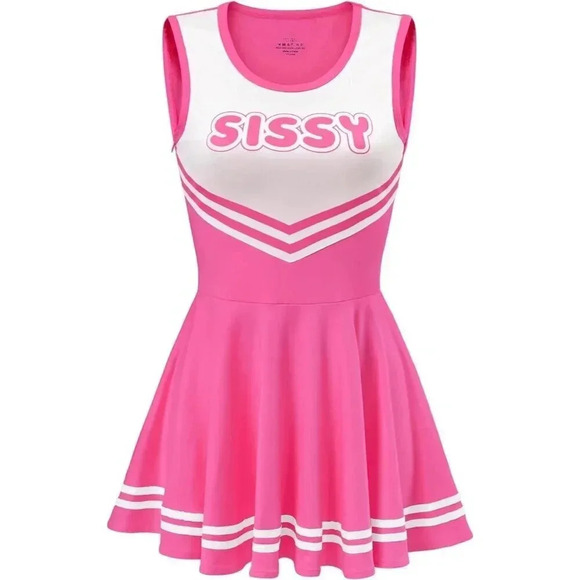 Women Sleeveless Overall Cheer Sissy Bodycon  Mini Dress Skirt Rose - Picture 5 of 7